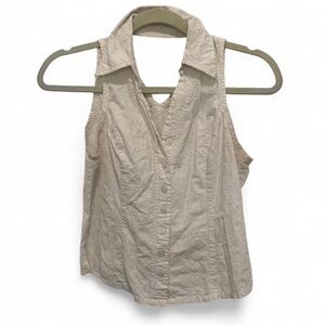 Y2K Faded Glory White Eyelet Halter Button Down Tank Top
